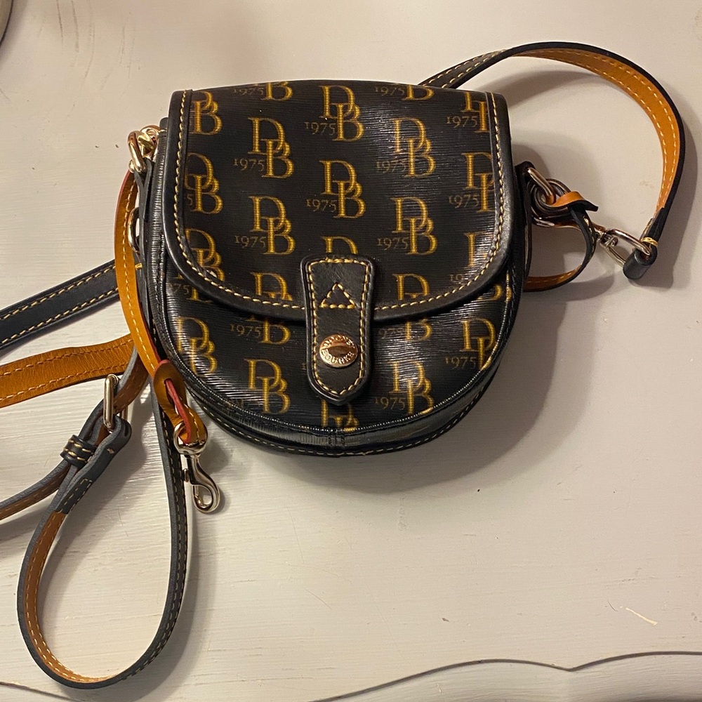 Dooney & Bourke Black and Yellow Logo Saddle Crossbody Bag